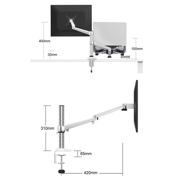 Wergon - Apollon - Justerbar Skærm og Laptopholder - Skærm Max 32" / Laptop Max 15.6" - Sølv