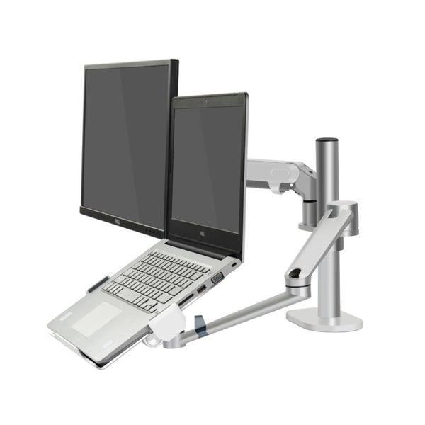 WERGON - Luna - Dual holder m/Gasfjeder til En laptop 11-17" + En monitor/LCD Skærm max 27" - Sølv