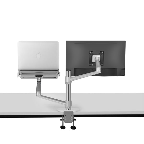 WERGON - Noah - Justerbar Dual Desktop holder - skærm Max 27" / Laptop 11-17" - Sølv