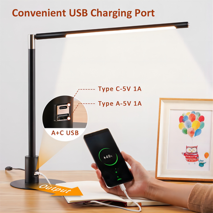 Metal Skrivebordslampe - Med Base og Transformbar arm - Sort- Lad din mobil op
