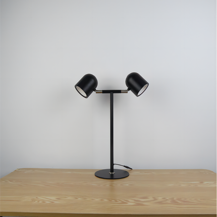 Minimalistisk Skrivebordslampe - Med Base & To lamper - Sort- Lidt længere fra