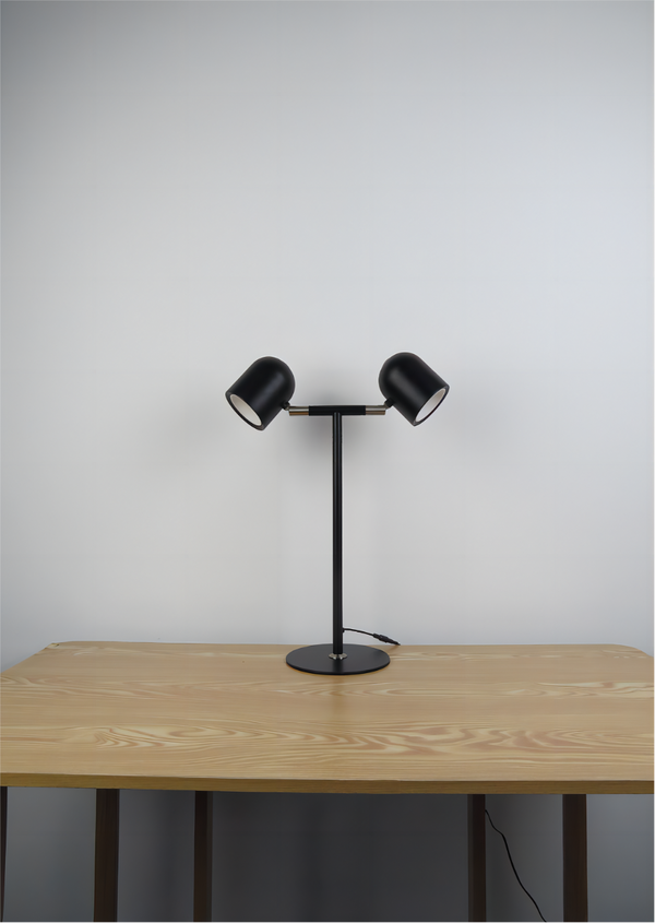 Minimalistisk Skrivebordslampe - Med Base & To lamper - Sort