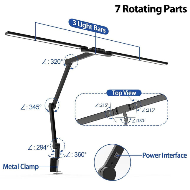 Skrivebordslampe - LED - Tranformerbar med svingarm og holder - 1600 Lumen - Sort- Juster den som du vil