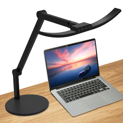 Kurvet Skrivebordslampe - Med svingarm og base - 1600 Lumen - Sort (mindre version) Lyser din pc op