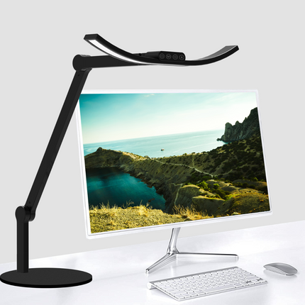 Kurvet Skrivebordslampe - Med svingarm og base - 1600 Lumen - Sort (mindre version) Perfekt til dit bord
