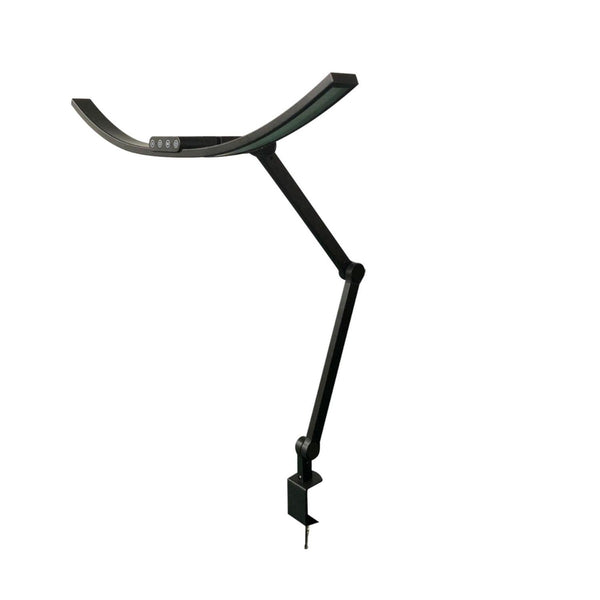 Kurvet Skrivebordslampe - Med svingarm og holder - 1600 Lumen - Sort