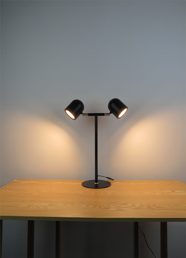 Minimalistisk Skrivebordslampe - Med Base & To lamper - Sort