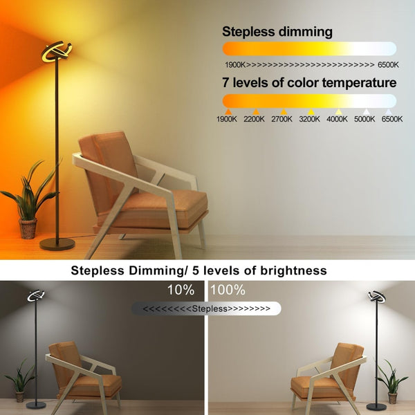 LED Gulvlampe - Transformbar med fjernbetjening - Kontor/hjem - 2000 Lumen - Sort