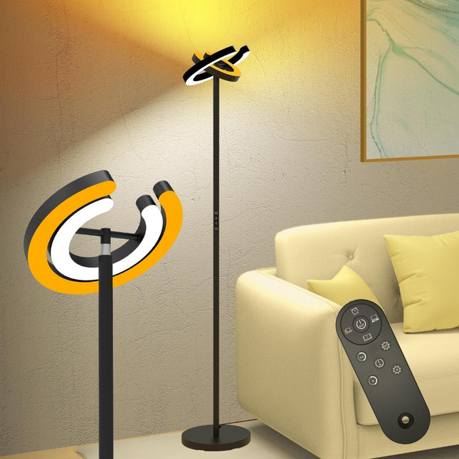 LED Gulvlampe - Transformbar med fjernbetjening - Kontor/hjem - 2000 Lumen - Sort