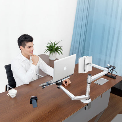 WERGON - Jotun - Justerbar Dual holder - Til en Laptop/tablet 11-17" + en Monitor skærm Max 32" - Sølv