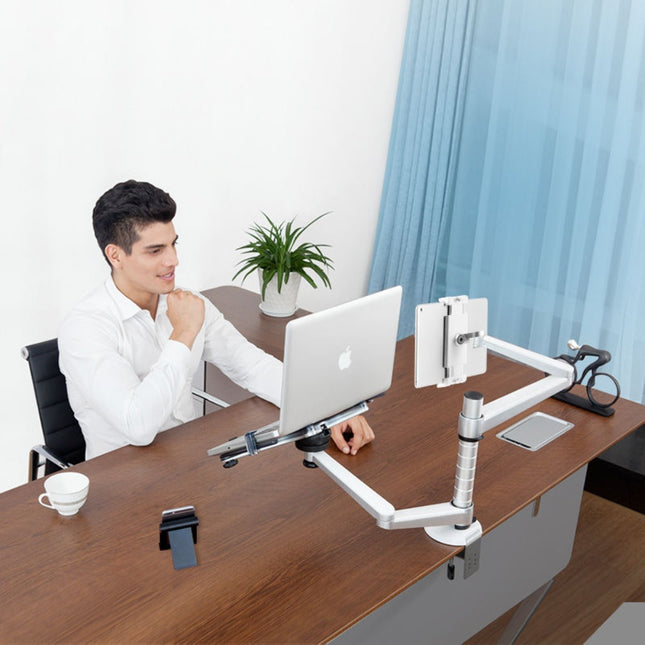 WERGON - Jotun - Justerbar Dual holder - Til en Laptop/tablet 11-17" + en Monitor skærm Max 32" - Sølv