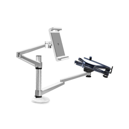 WERGON - Jotun - Justerbar Dual holder - Til en Laptop/tablet 11-17" + en Monitor skærm Max 32" - Sølv