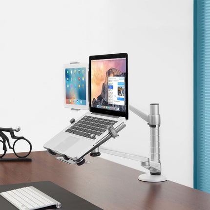 WERGON - Jotun - Justerbar Dual holder - Til en Laptop/tablet 11-17" + en Monitor skærm Max 32" - Sølv