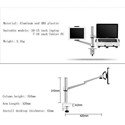WERGON - Jotun - Justerbar Dual holder - Til en Laptop/tablet 11-17" + en Monitor skærm Max 32" - Sølv