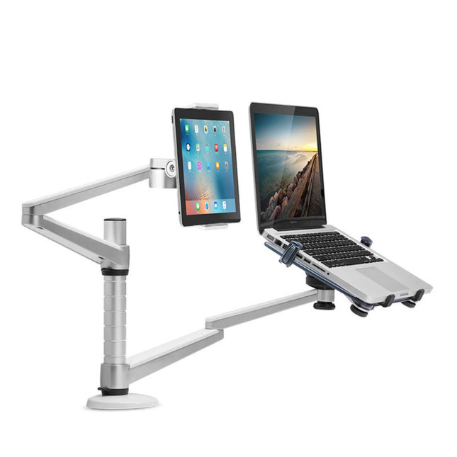 WERGON - Jotun - Justerbar Dual holder - Til en Laptop/tablet 11-17" + en Monitor skærm Max 32" - Sølv