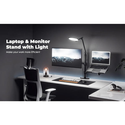 WERGON - Echo - Justerbar Dual holder med LED lampe - Til en Laptop 11-17" + en Monitor skærm Max 32" - Sort