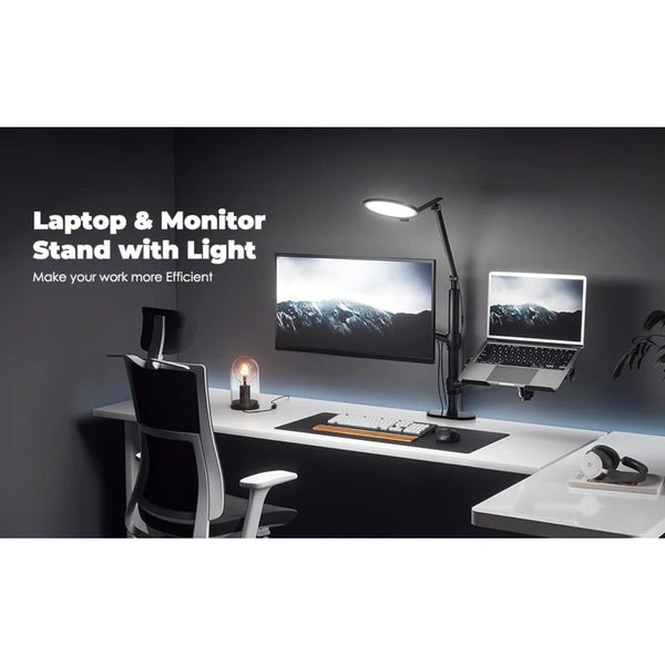 WERGON - Echo - Justerbar Dual holder med LED lampe - Til en Laptop 11-17" + en Monitor skærm Max 32" - Sort