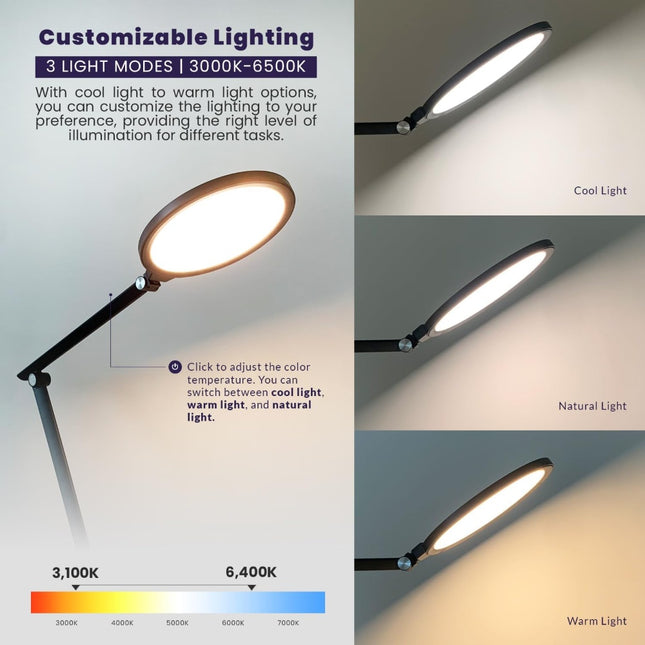 WERGON - Stellar - Workspace metal dæmpbar Skrivebordslampe - Med svingarm og base - 4000 Lumen - Sort