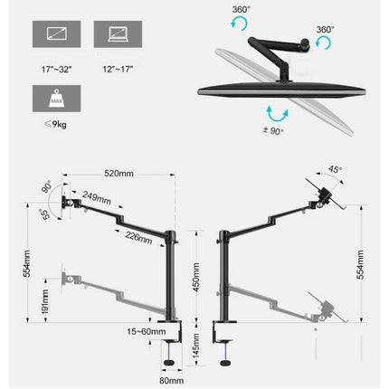 WERGON - Astra - Justerbar 5-i-1 holder med LED ringlys - Til Laptop/tablet/smartphone 4-17" + en Monitor skærm Max 32" - Sølv
