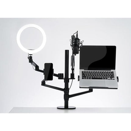 WERGON - Astra - Justerbar 5-i-1 holder med LED ringlys - Til Laptop/tablet/smartphone 4-17" + en Monitor skærm Max 32" - Sølv