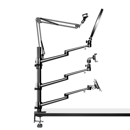 WERGON - Astra - Justerbar 5-i-1 holder med LED ringlys - Til Laptop/tablet/smartphone 4-17" + en Monitor skærm Max 32" - Sølv