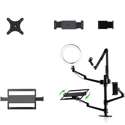 WERGON - Astra - Justerbar 5-i-1 holder med LED ringlys - Til Laptop/tablet/smartphone 4-17" + en Monitor skærm Max 32" - Sølv