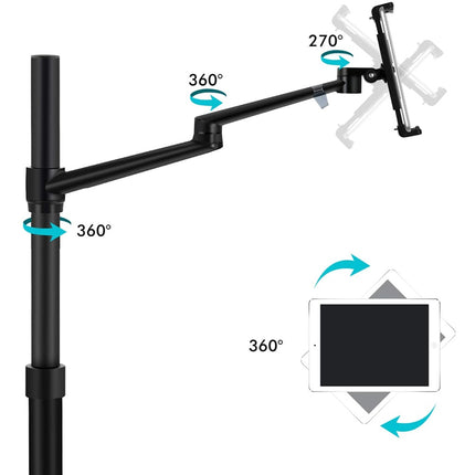 WERGON - Nova - Justerbar Alu 5-i-1 holder med hjul m/ LED ringlys - Til Laptop/tablet/smartphone 4-17" + en Monitor skærm Max 32" - Sølv