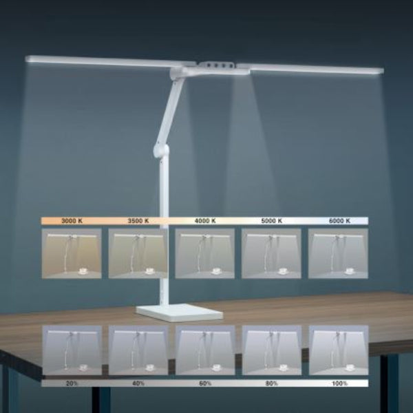 Transformbar Skrivebordslampe - Med svingarm og Square Base - 1600 Lumen - Hvid