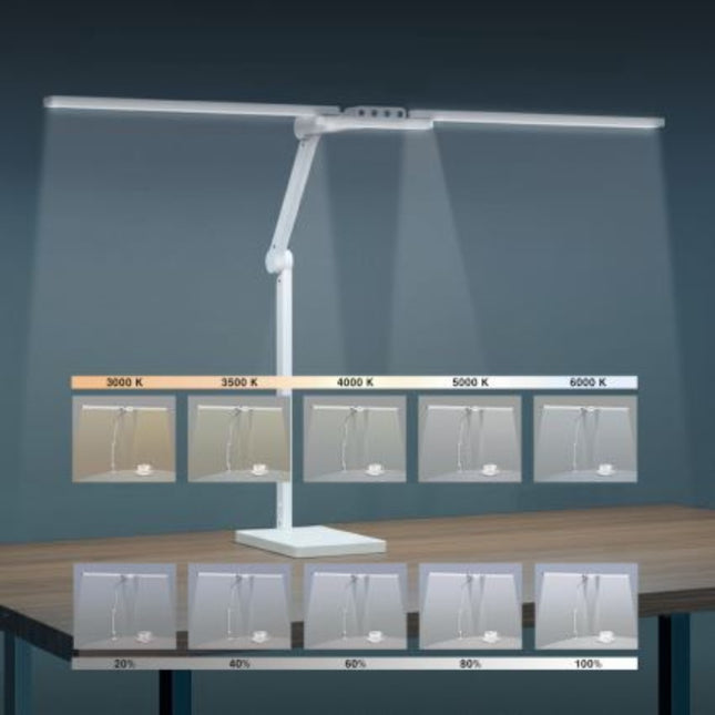 Transformbar Skrivebordslampe - Med svingarm og Square Base - 1600 Lumen - Hvid