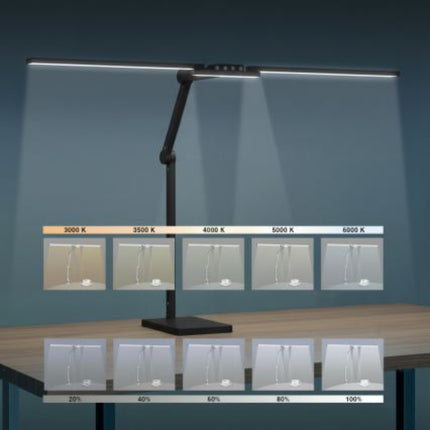 Transformbar Skrivebordslampe - Med svingarm og Square Base - 1600 Lumen - Sort