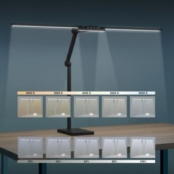 Transformbar Skrivebordslampe - Med svingarm og Square Base - 1600 Lumen - Sort