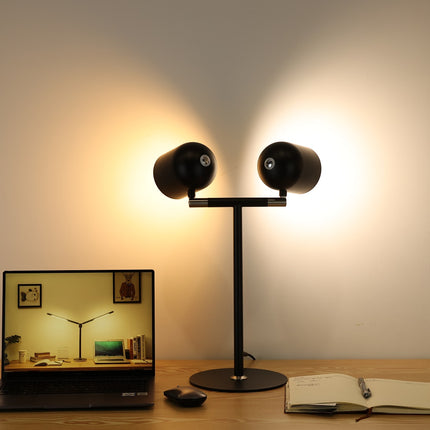Minimalistisk Skrivebordslampe - Med Base & To lamper - Sort- Lyser ind mod væg