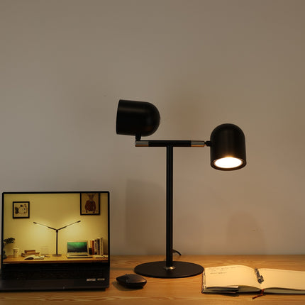 Minimalistisk Skrivebordslampe - Med Base & To lamper - Sort- Lyser til siden og ned