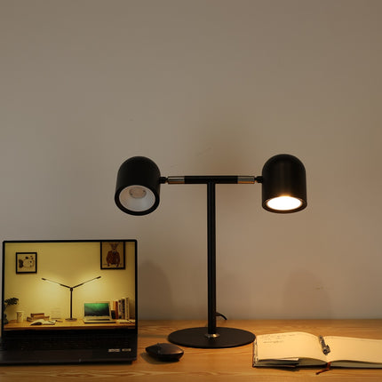 Minimalistisk Skrivebordslampe - Med Base & To lamper - Sort- En slukket og en tændt
