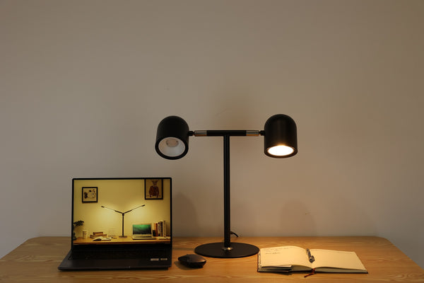 Minimalistisk Skrivebordslampe - Med Base & To lamper - Sort