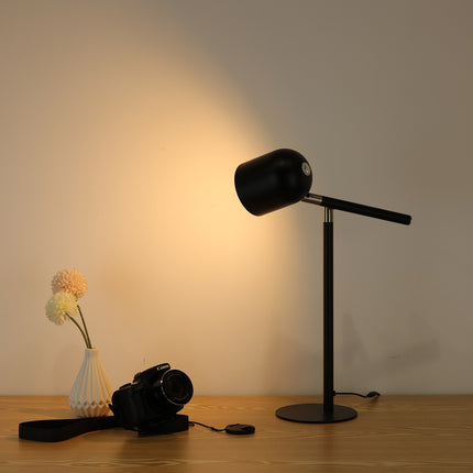 Sort Klassisk & Minimalistisk Skrivebordslampe - Med Base & Transformbar arm ind mod væg