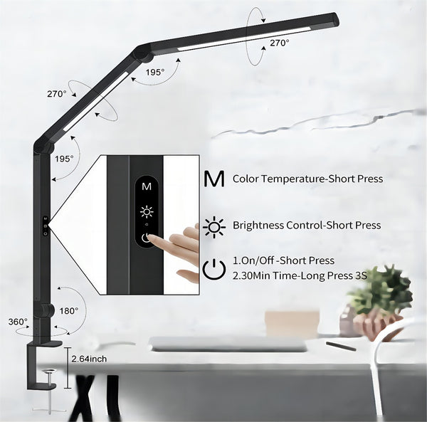 Skrivebordslampe LED lampe - Med svingarm - 560 Lumen - Sort