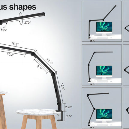 Skrivebordslampe LED lampe - Med svingarm - 560 Lumen - Sort
