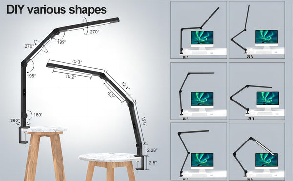 Skrivebordslampe LED lampe - Med svingarm - 560 Lumen - Sort