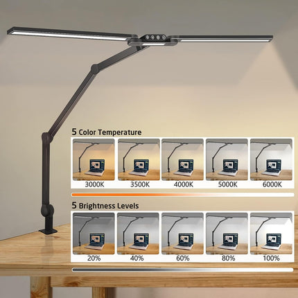 Skrivebordslampe - LED - Tranformerbar med svingarm og holder - 1600 Lumen - Sort- Har forskellige lysniveauer