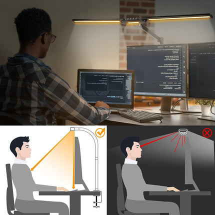 Skrivebordslampe - LED - Tranformerbar med svingarm og holder - 1600 Lumen - Sort- Gode for dine øjne
