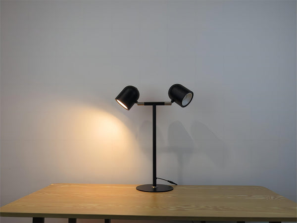 Minimalistisk Skrivebordslampe - Med Base & To lamper - Sort