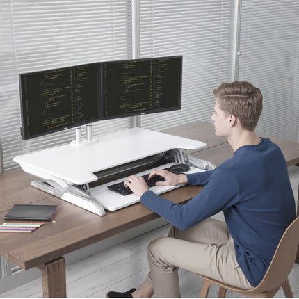 WERGON - Winston - Justerbar Ergonomisk hæve/sænke Desk Riser til bord/arbejdsplads - Hvid