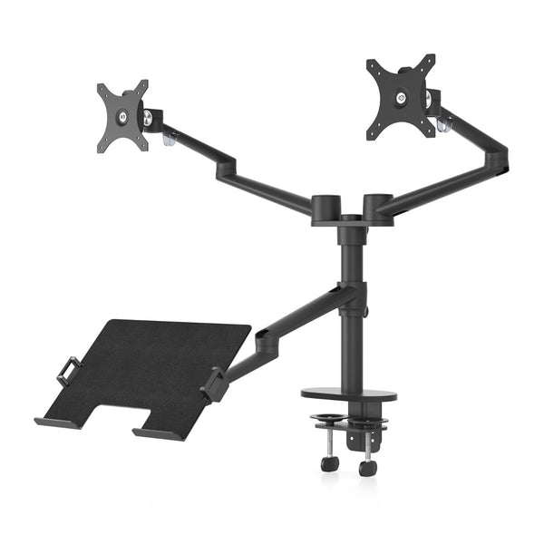 WERGON - Tine - Justerbar Dual Skærm holder - skærm Max 2 x 27" - Laptop 11-17" - Sort