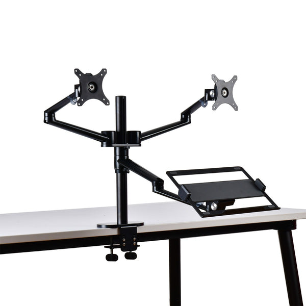 WERGON - Tine - Justerbar Dual Skærm holder - skærm Max 2 x 27" - Laptop 11-17" - Sort