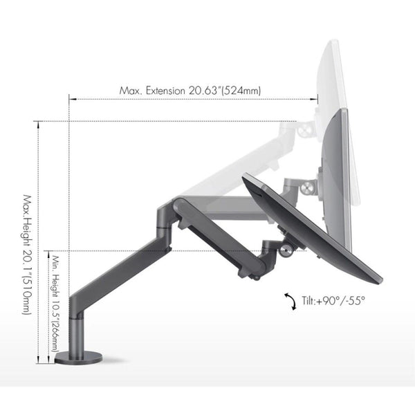 WERGON - Moon - Justerbar holder med gasfjeder til monitor / LCD skærm op til max 32" - Sølv