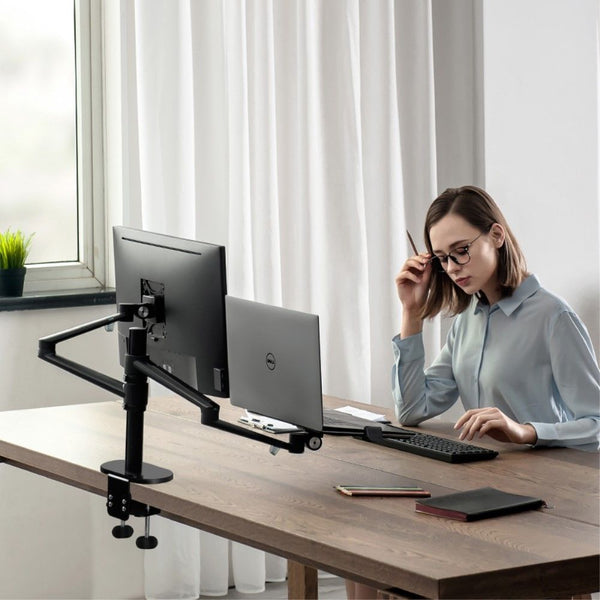 WERGON - Noah - Justerbar Dual Desktop holder - skærm Max 27" / Laptop 11-17" - Sort