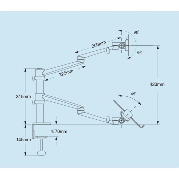 WERGON - Noah - Justerbar Dual Desktop holder - skærm Max 27" / Laptop 11-17" - Sølv