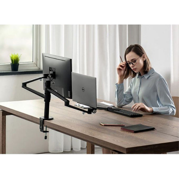 WERGON - Konrad - Justerbar Dual holder - Til en Laptop 11-17" + en Monitor skærm Max 27"  - Sort