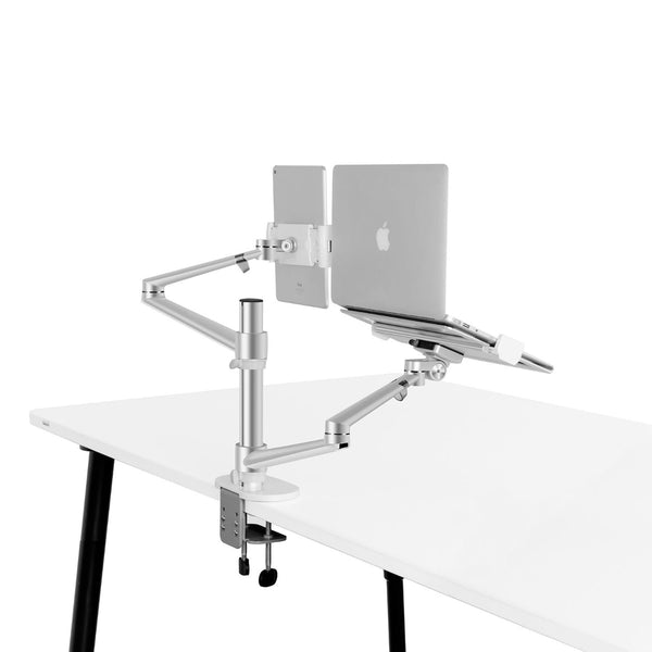 WERGON - Konrad - Justerbar Dual holder - Til en Laptop 11-17" + en Monitor skærm Max 27"  - Sølv